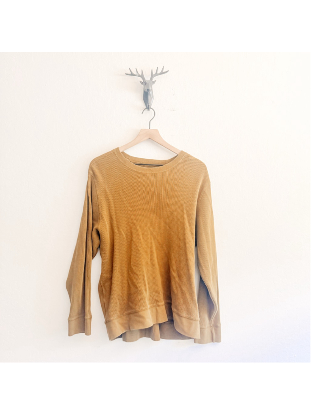 Men’s Everlane Long Sleeve Waffle Knit Tee, SizeXL, Mustard Yellow